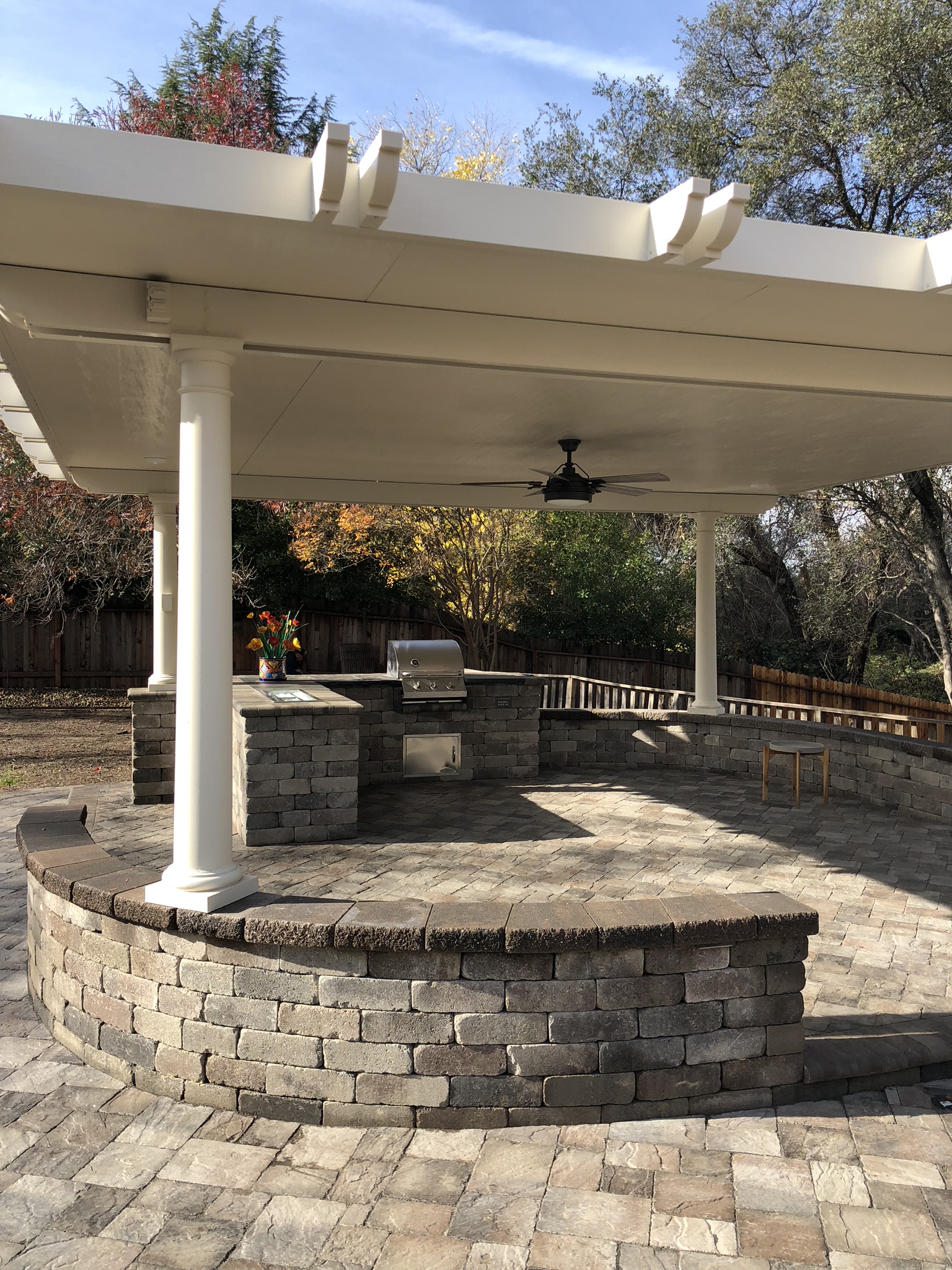 Custom Covered Patio with Pavers & Outdoor Kitchen Space
