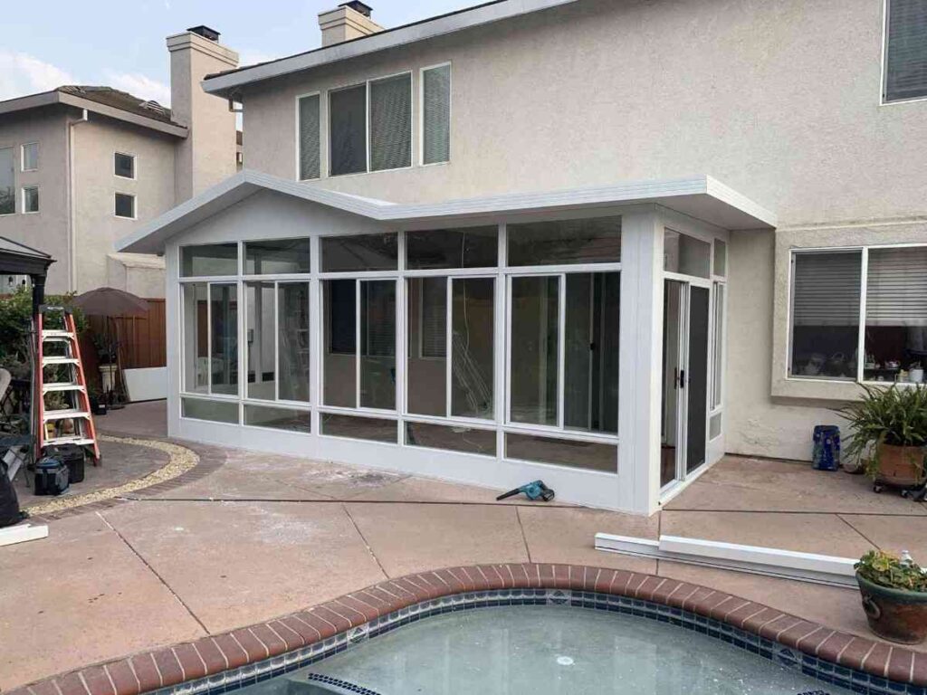 Screened in porch with mesh panels and covered roof in Sacramento, CA