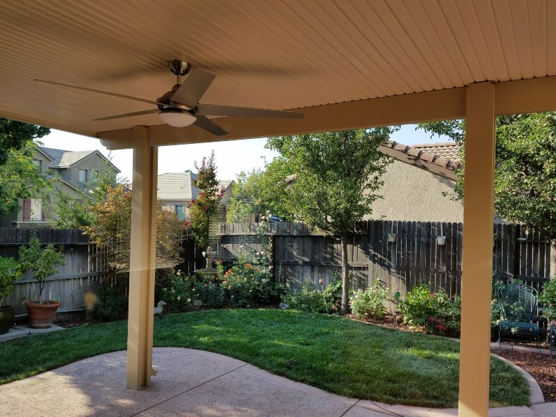 Covered Patio with a Ceiling Fan and Lawn, Located in Sacramento, CA